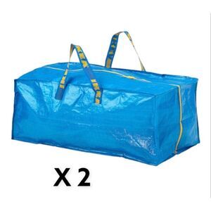 NWT IKEA Frakta - Two (2) ZIPPERED Large Blue Storage Bag Handles/Backpack Tote